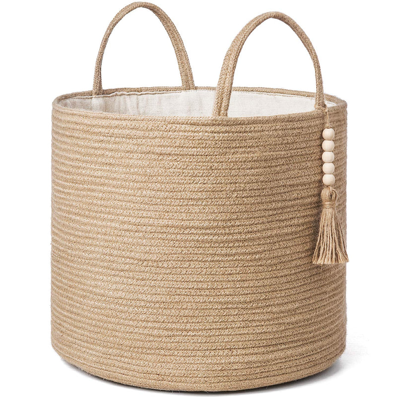 Woven Storage Basket Decorative Natural Rope Basket Wooden Bead Decoration For B