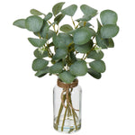 Artificial Eucalyptus Stems in Glass Vase with Faux Water, 14" Fake Plant Eucalyptus Leaves for Home Office Farmhouse Wedding Centerpiece Décor
