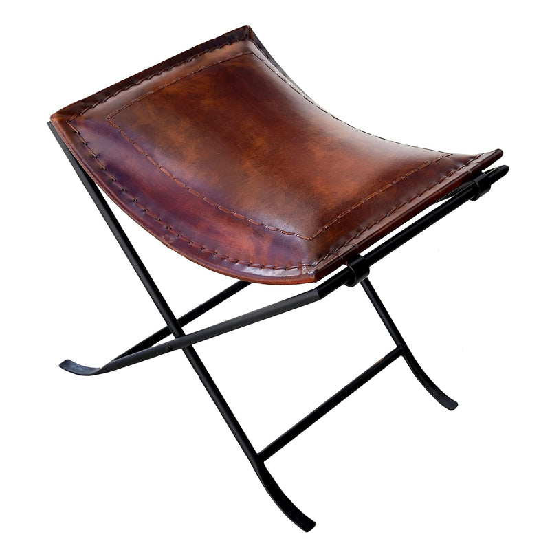 Melton Leather Stool Side Stich Classical Side Stich Stool Bench (Brown)