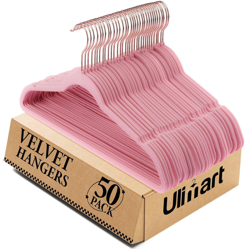 Anti-Slip Pink Velvet Hangers, 50 Pack, Non-Toxic, Durable, Space-Saving, Holds