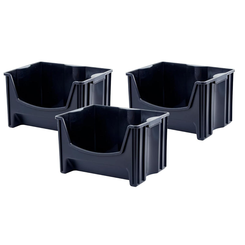 Mighty Tuff Jumbo Stackable Storage Bins, Pack Of 3, Easy-Access Storage, Large
