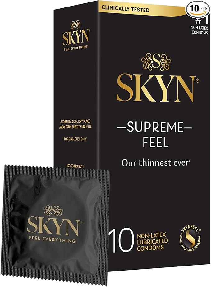 Supreme Feel Non-Latex Condoms, 10 Count, Ultra-Thin & Pre-Lubricated for Comfort
