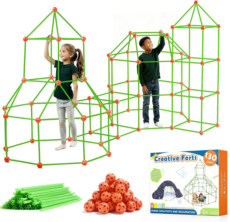 Fort Building Kit for Kids Ages 4-12 with 130 Pieces STEM Construction Toy