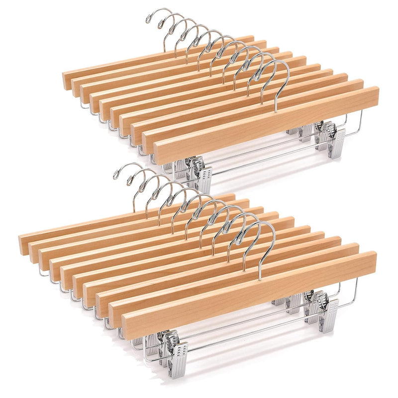 Wooden Pants Hangers With Clips 25 Pack, Wood Skirt Hangers For Women, 14 Inch H