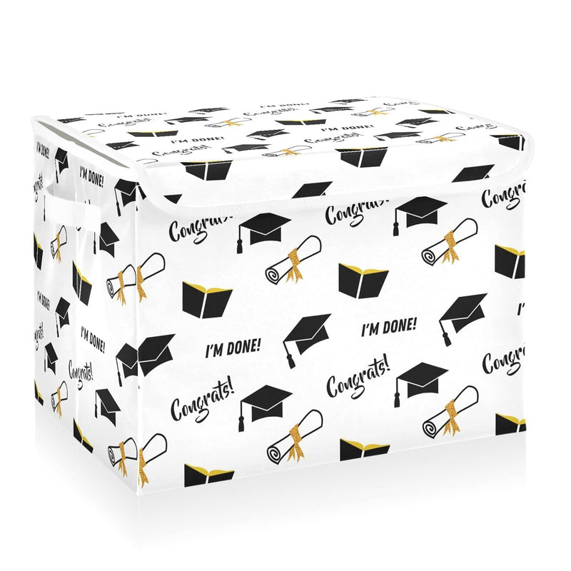Graduation Black Golden Storage Bins With Lids Fabric Large Storage Container Cu