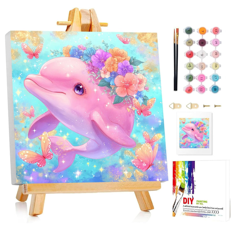 Dolphin Paint by Numbers Kit for Kids, 8x8 inch Artwork