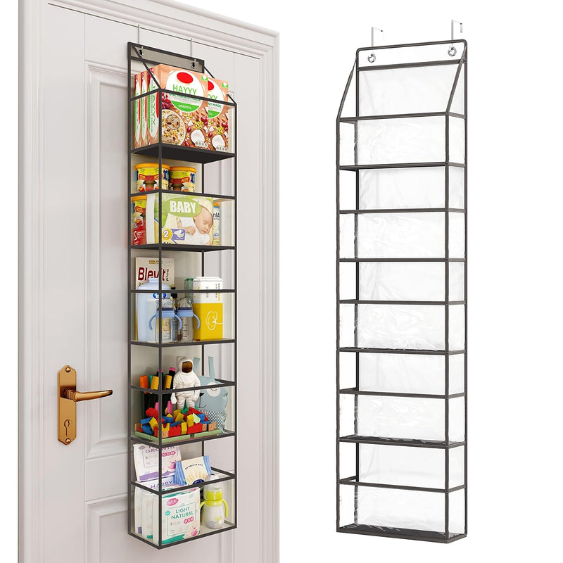 Over The Door Hanging Pantry Organizer 5-Shelf Room Organizer With Clear Plastic