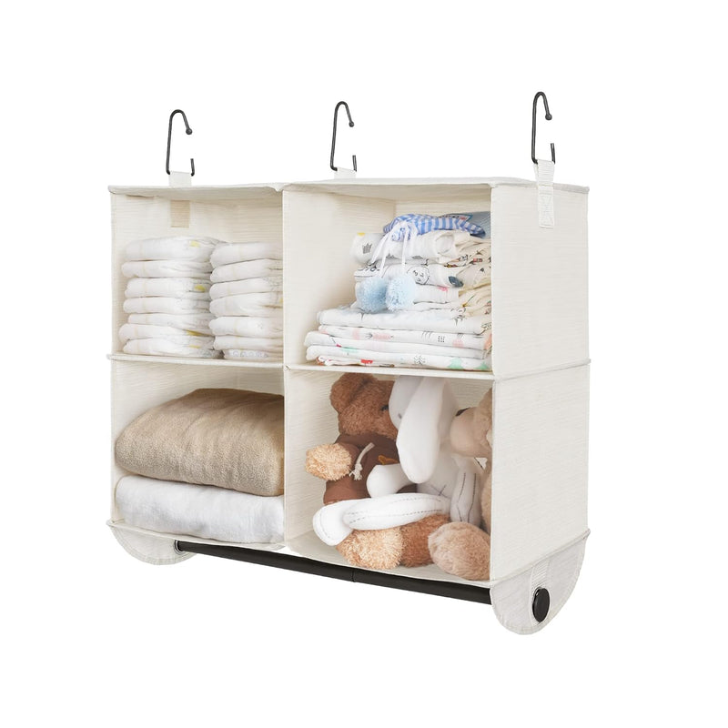 Hanging Closet Organizer With Garment Rod, 4 Section Closet Hanging Shelves, Han