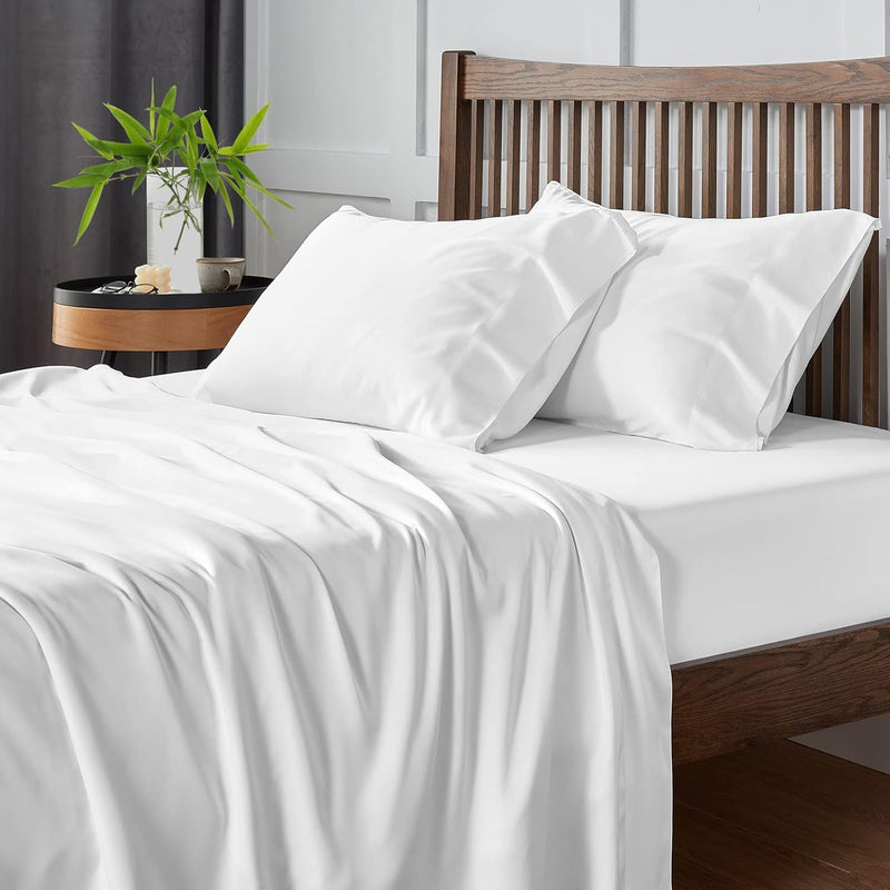 100% Organic Bamboo-Rayon Sheets Queen Size - 4 Piece Set, White, Oeko-Tex Cer