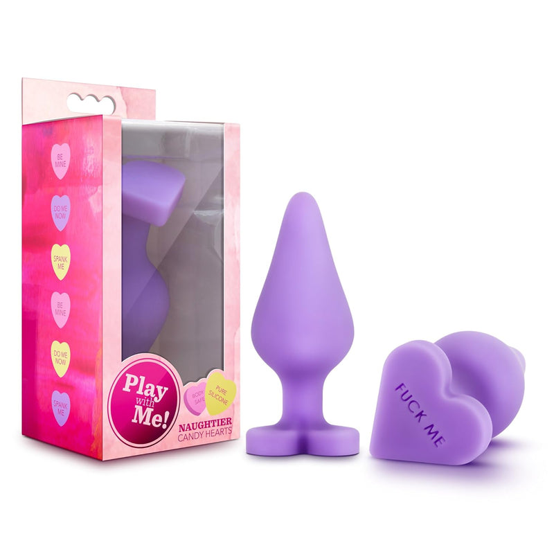 Blush Naughtier Candy Heart 4.25" Silicone Anal Plug - Ultrasilk Smooth Small Butt Plug - Heart Shape Base With Fuck Me Erotic Message - Beginner Anal Trainer Sex Toys For Women Men Couples - Purple