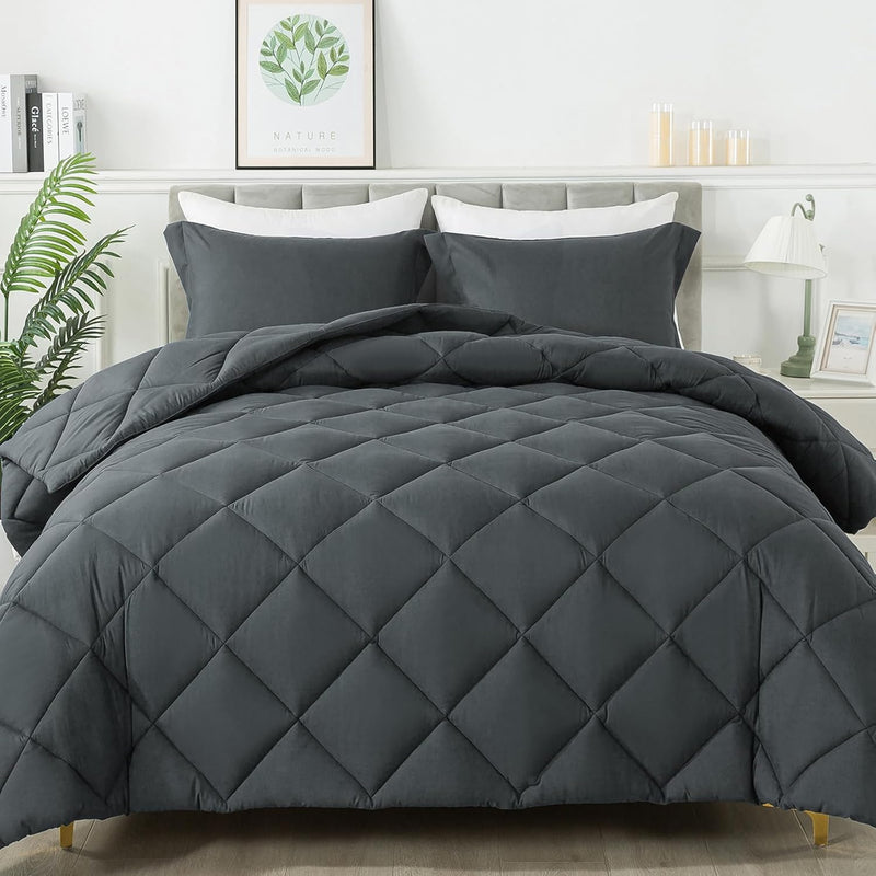 Queen Size Comforter Set With 2 Pillow Shams - Down Alternative Bed Comforters