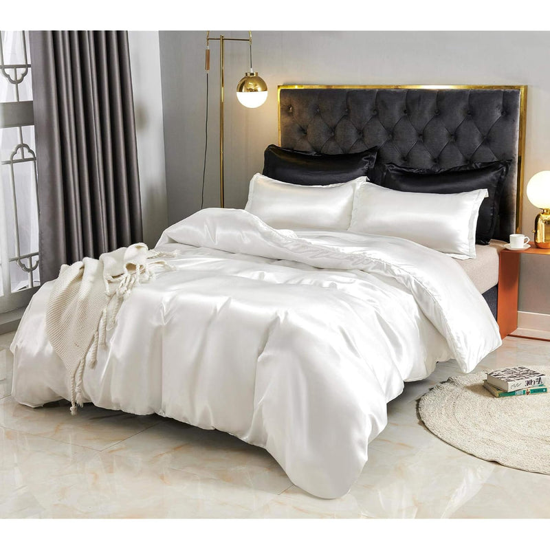 Satin Duvet Cover Queen Size, 3 Piece Silk Like Comforter Cover, Ultra Soft An