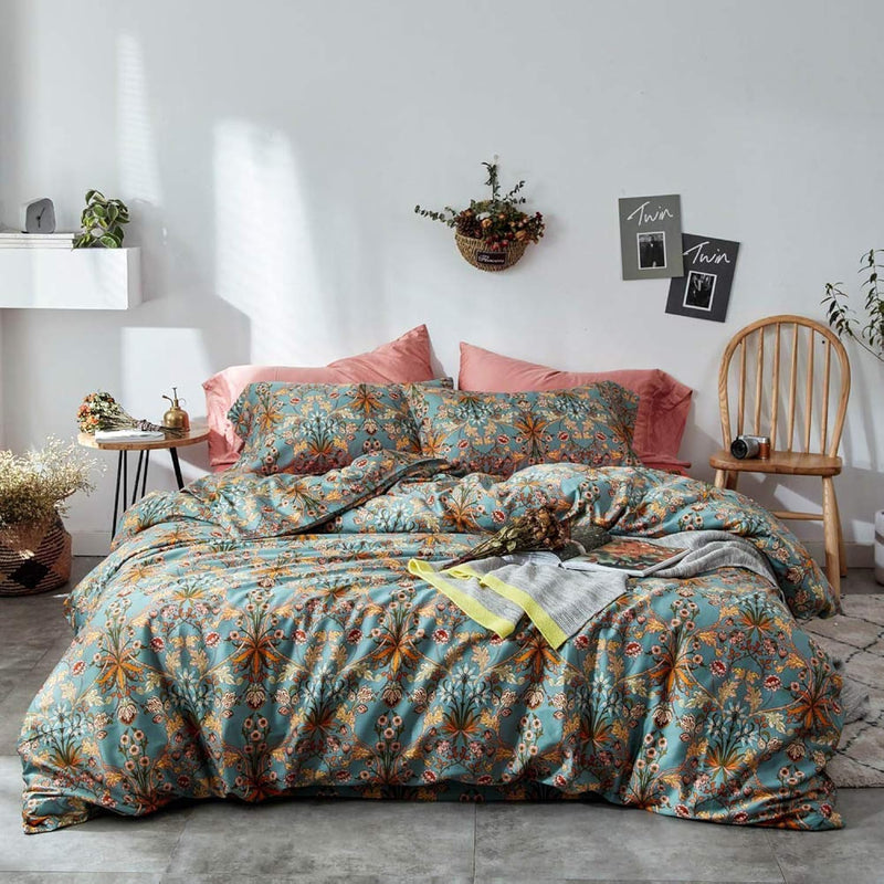 Gold Duvet Cover Queen,Medallion Paisley Print Bedding Set 400 Thread Count Pe