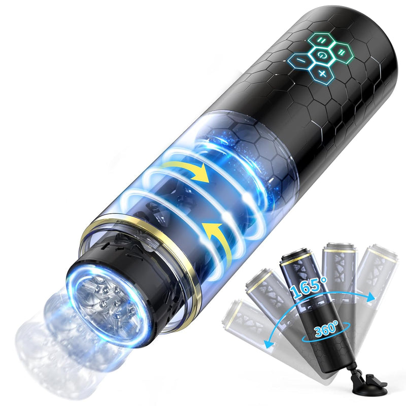 Hands-Free Male Masturbator With 10 Automatic Powerful Thrusting Rotating Modes Stimulation Pocket Pussy Blowjob Masturbation With Realistic Vagina Stroker Standing&Enjoying Sex Toys With Suction Cups