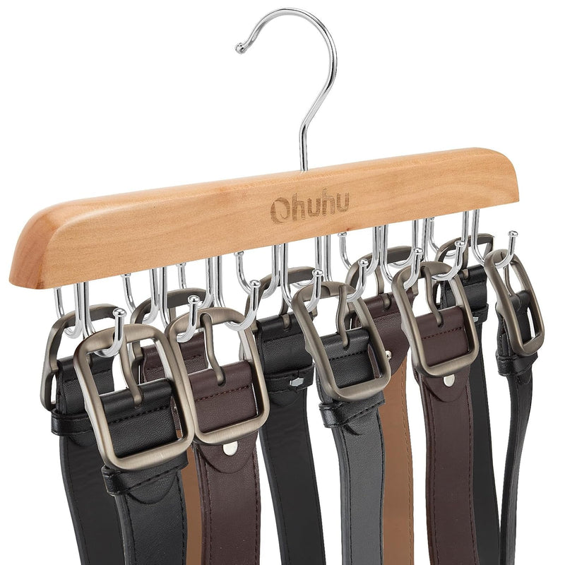 Belt Hanger Organizer For Closet, 16 Hooks Tie Rack Wooden Belt Holder For Stora