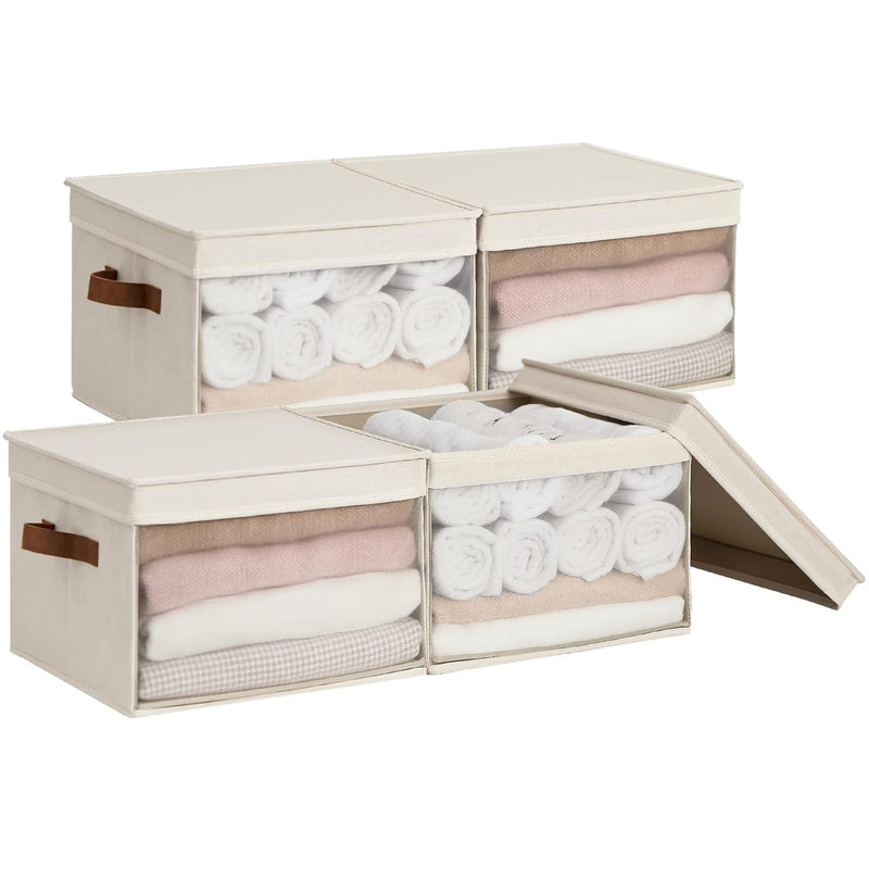 Storage Bins With Lids And Clear Window, Storage Basket For Shelves, Fabric Clos