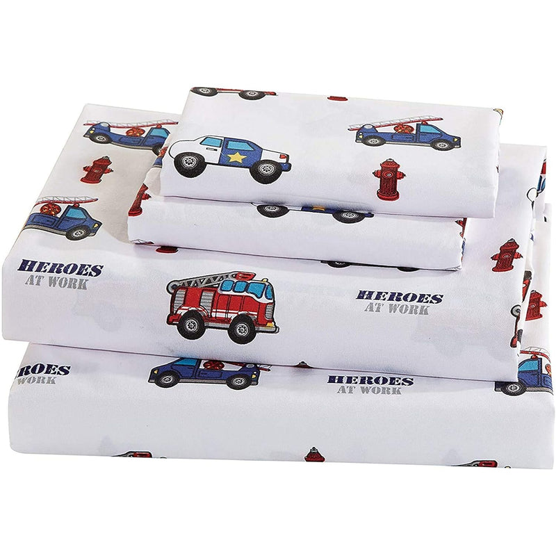 Mk Home 4 Pc Full Size Sheet Set For Boys Heroes On Call Firetruck Police Car