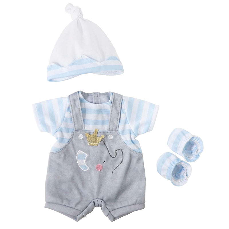 Berenguer Boutique Baby Doll Outfit Gray Overall Shorts With Blue Stripes I