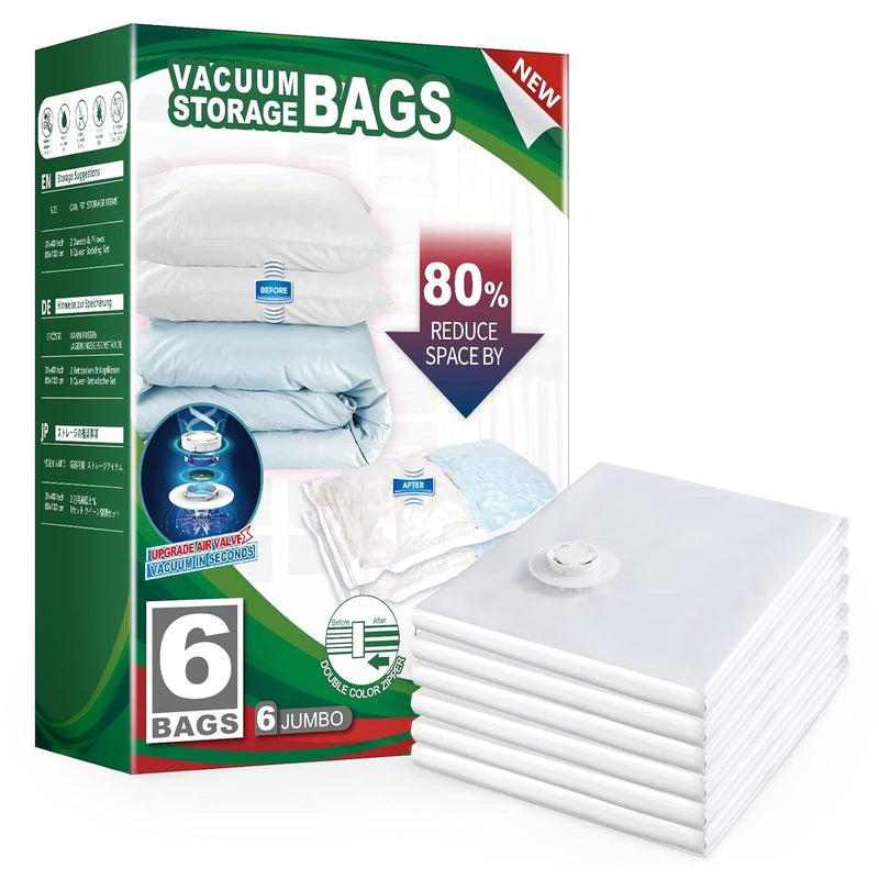 6 Pack Vacuum Storage Bags For Comforter And Blankets, Jumbo Vacuum Seal Bags Fo