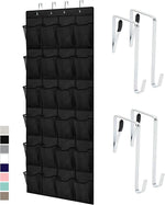 Over the Door Shoe Organizer, 24 Large Breathable Mesh Pockets, Space Saving Hanging Storage Holder, Closet Rack Hanger Holds Up to 40 lbs, Hangs on Closets for Shoes, Accessories, Black
