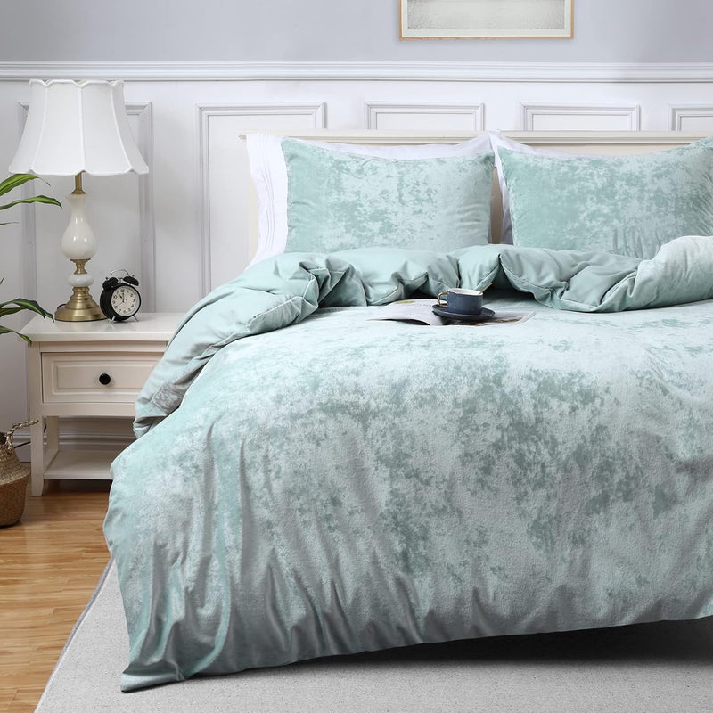 Velvet Duvet Cover Queen Size - Luxury Soft Flannel Bedding Comforter Cover Se