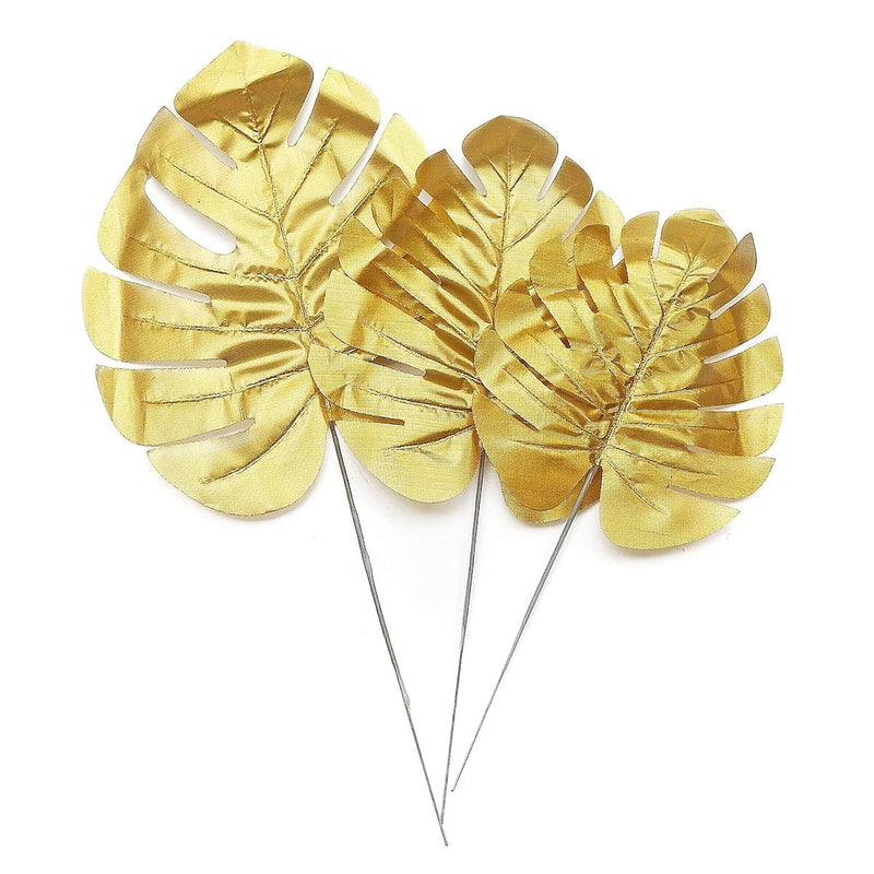 Artificial Gold Palm Leaves With Stem (30 Pcs) 3 Sizes | Tropical Wall Decor |