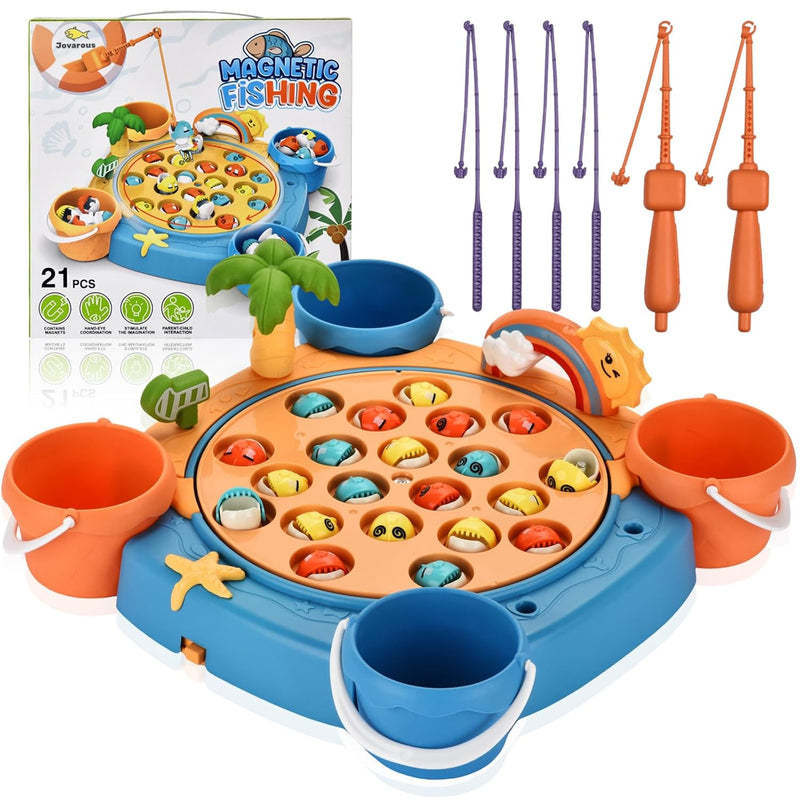 Magnetic Fishing Game Set Fish Toys With 21 Fish And 6 Poles, Rotating Boar