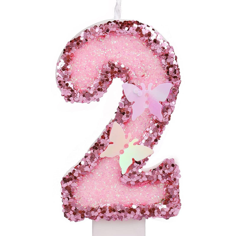 2.95 Inch Birthday Number Candles, Glitter Pink Number Candles Cake Topper But