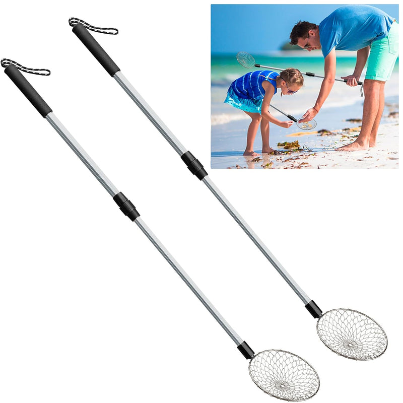 2 Pack 5.3 Inch Beach Sand Sifter 22~35 Inch Adjustable Shark Tooth Sifter
