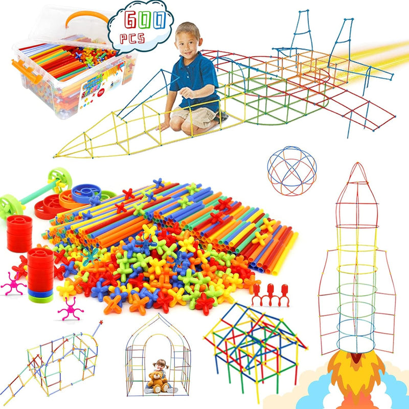 Straw Constructor Toys Stem Building Toys 600Pcs Straw Toy Interlocking Pla