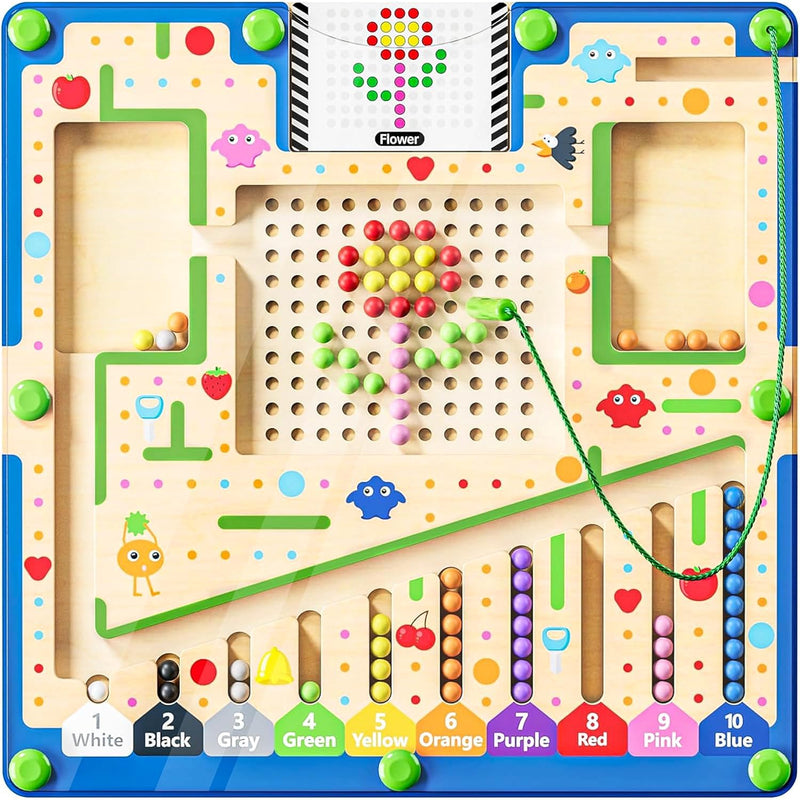 2 In1 Magnetic Color And Number Maze,Wooden Montessori Preschool Learning A