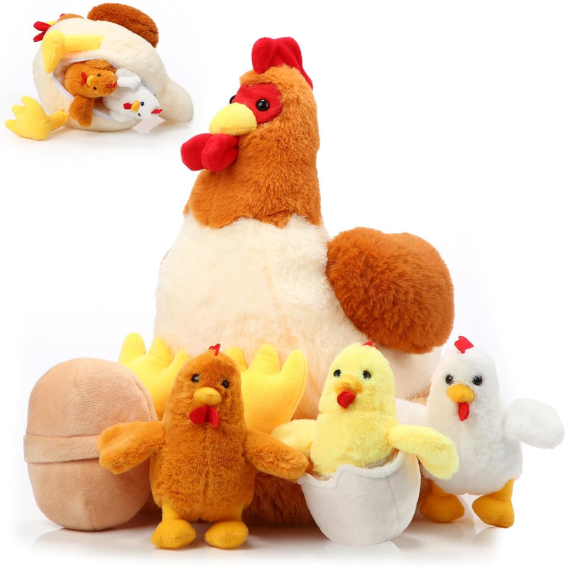 Skylety Chicken Stuffed Animal Plush Chicken Toys Egg Laying Hen with Zippe