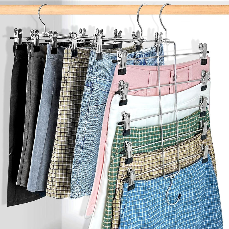 6 Piece Skirt Hangers,Pants Hangers Space Saving,Hanges With Clips 5 Tier,Closet