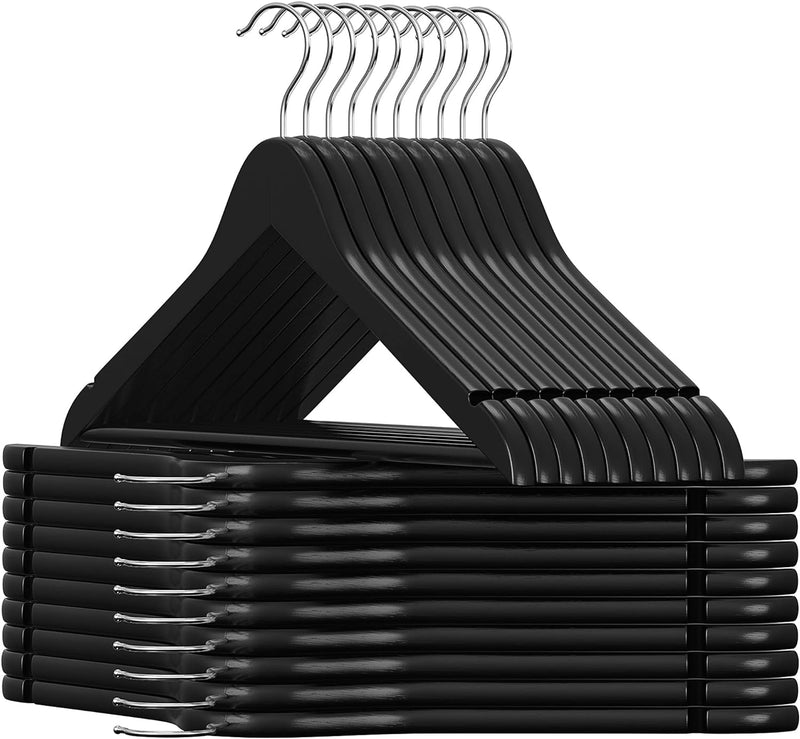 Wooden Hangers, 20-Pack Wood Coat Hangers with Shoulder Notches, Swivel Hook, Non-Slip for Jackets, Shirts, Suits, Black and Silver UCRW02B-20