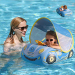 Baby Pool Float With Canopy 3D Car Thick Pvc Inflatable Baby Swim Pool Floa