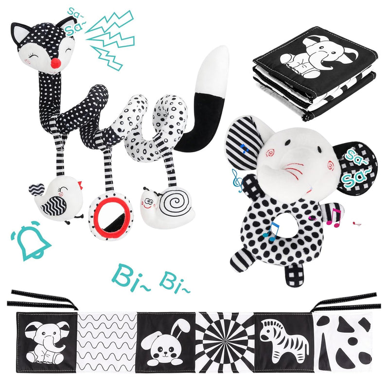 3 Pcs Car Seat Toys For Babies 0 6 Months?Black And White Baby Hanging Ratt