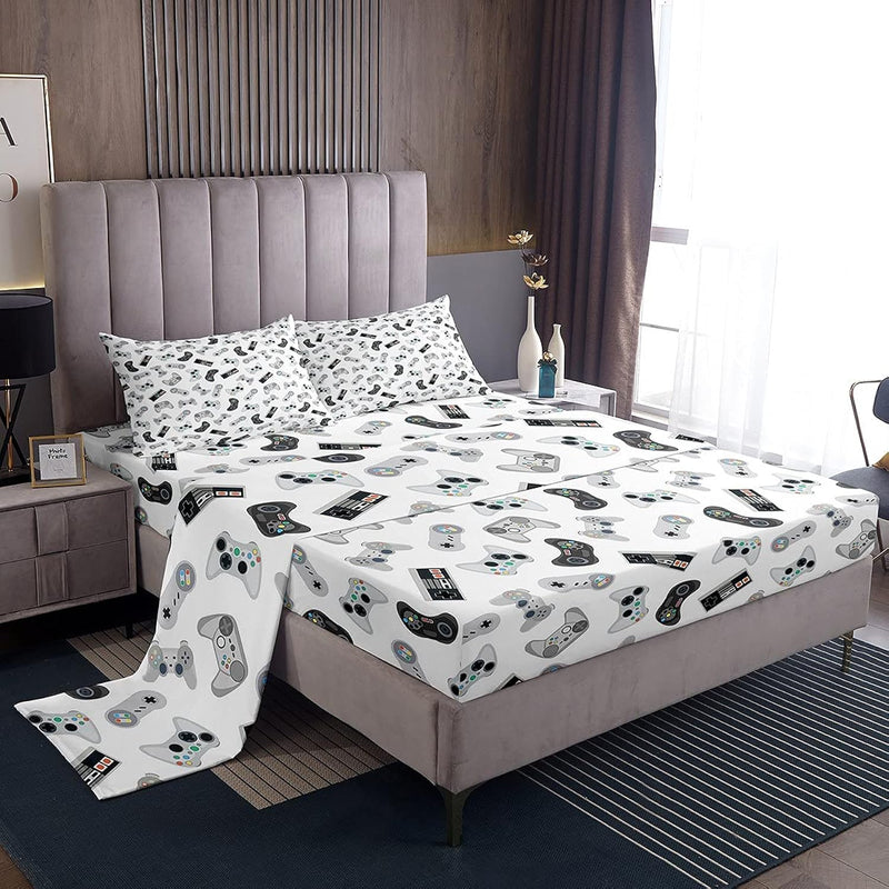 Teens Gaming Sheet Set Queen Size Kids Video Games Bedding Set 4Pcs With Deep