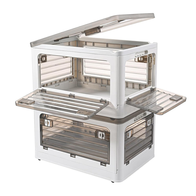 32Qt Plastic Storage Bins With Lid, Collapsible Storage Bins With Wheels, Storag