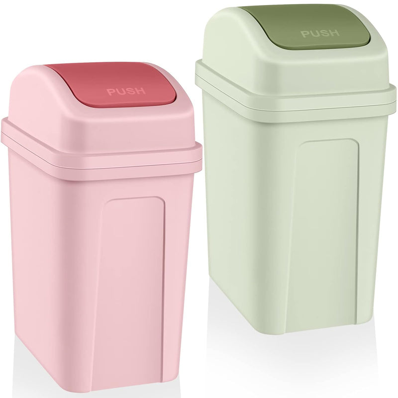 2 Pcs Bathroom Trash Can With Swing Lid Small Garbage Can Plastic Bathroom Trash