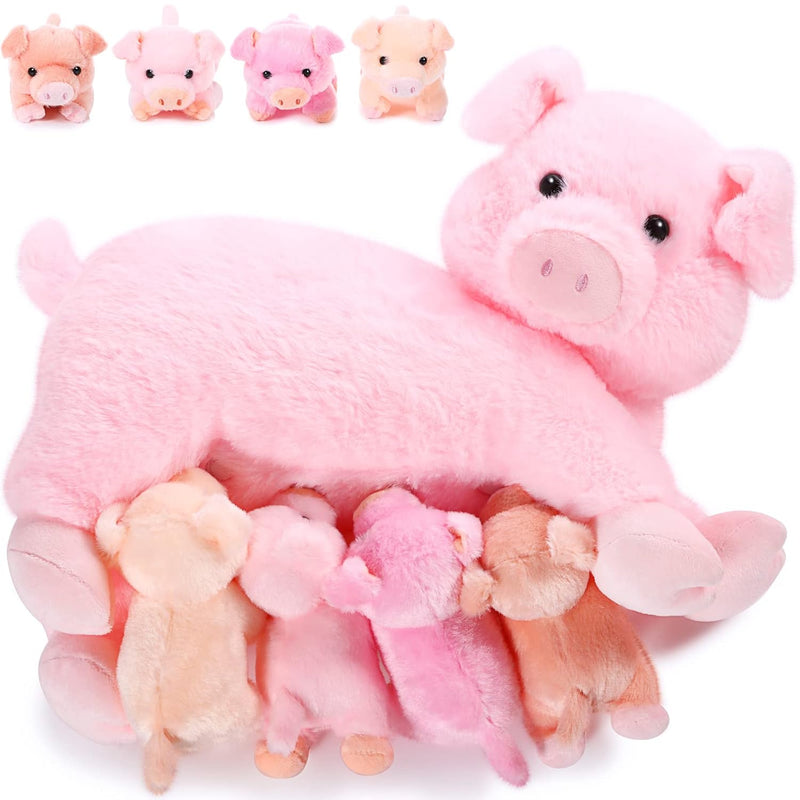 Honoson Nurturing Pig Stuffed Animal with Babies, Soft Cuddly Piggy Plush S