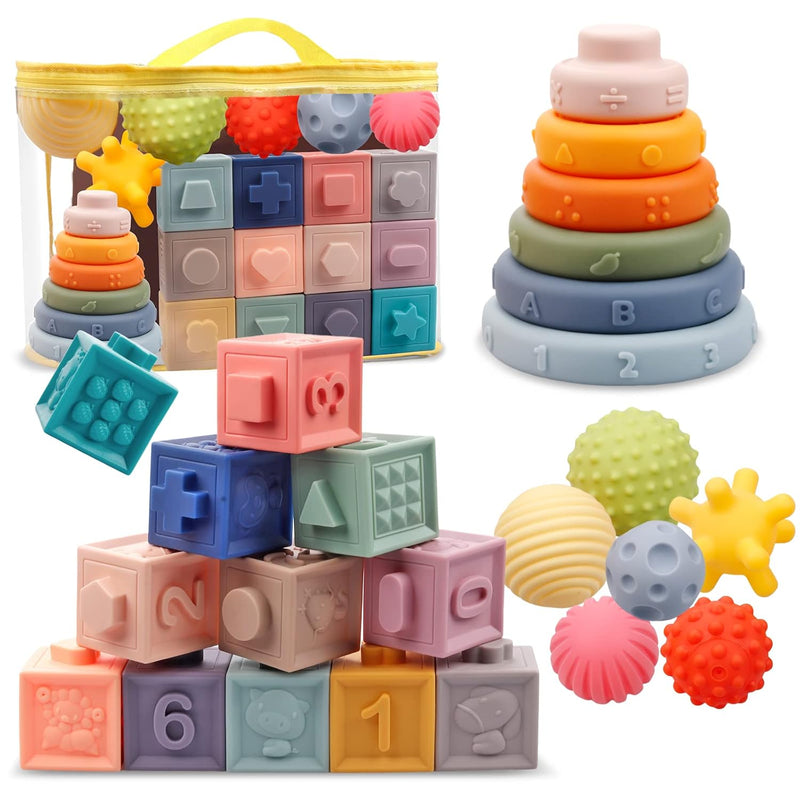 Montessori Toys For Babies,Soft Stacking Building Blocks Rings Balls Sets,3