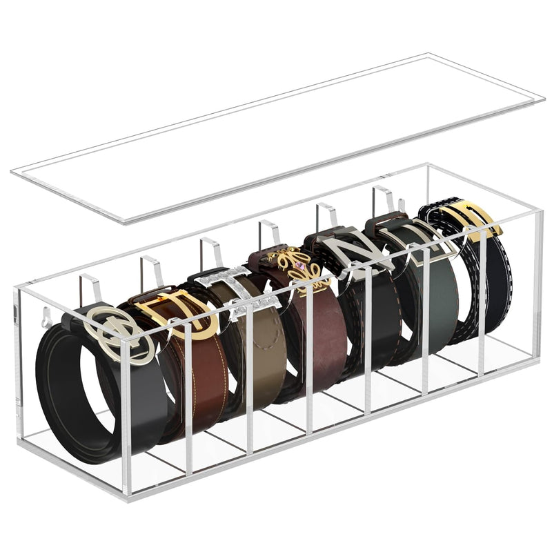 Belt Organizer, Acrylic Belt Storage For Closet With Dust Cover, Clear Belt Cont