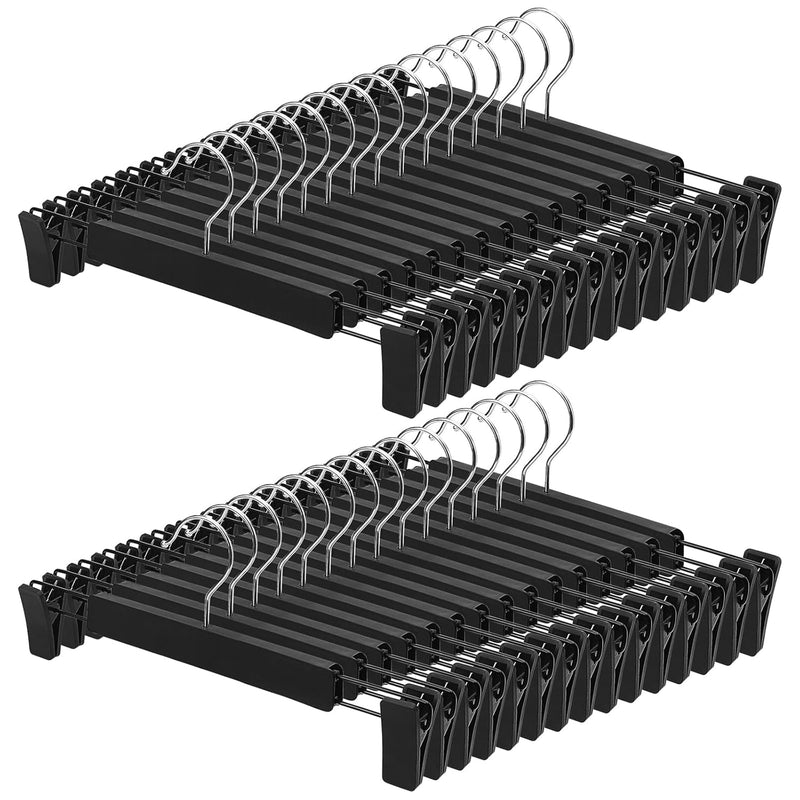 30 Pack Pant Hangers With Clips, Plastic Space Saving Adjustable Clips Skirt Han