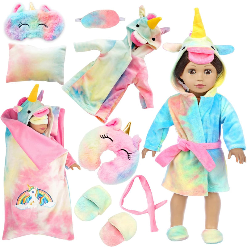 American 18 Inch Doll Clothes And Doll Sleeping Bag Set Rainbow Unicorn Dol