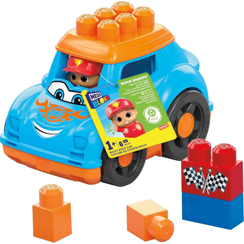 Bloks First Builders Toddler Building Blocks Toy Set, Ricky Race Car With 6