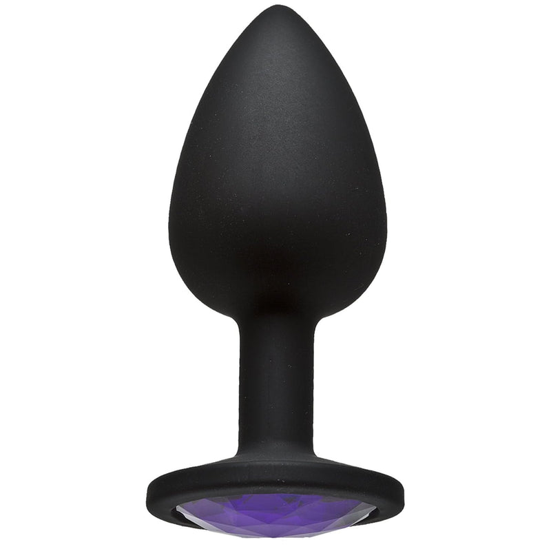 Booty Bling - Spade Shaped Silicone Anal Plug With Jeweled Base - 3" Long And 1.2" Wide - Small - Purple Jewel