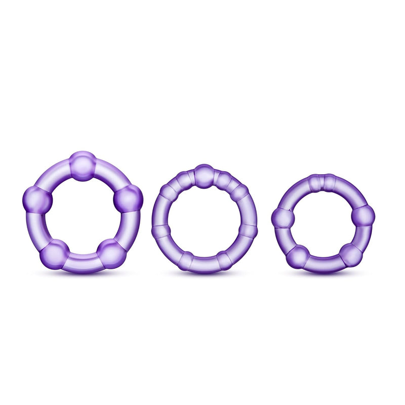 Blush Stay Hard Beaded Penis Rings (3 Sizes), Soft Stretchy Tpe Cock Rings For Men & Couples, Increase Stamina, Longer Harder Bigger Erections, Add Girth, Male Enhancement Adult Sex Toy C-Ring- Purple