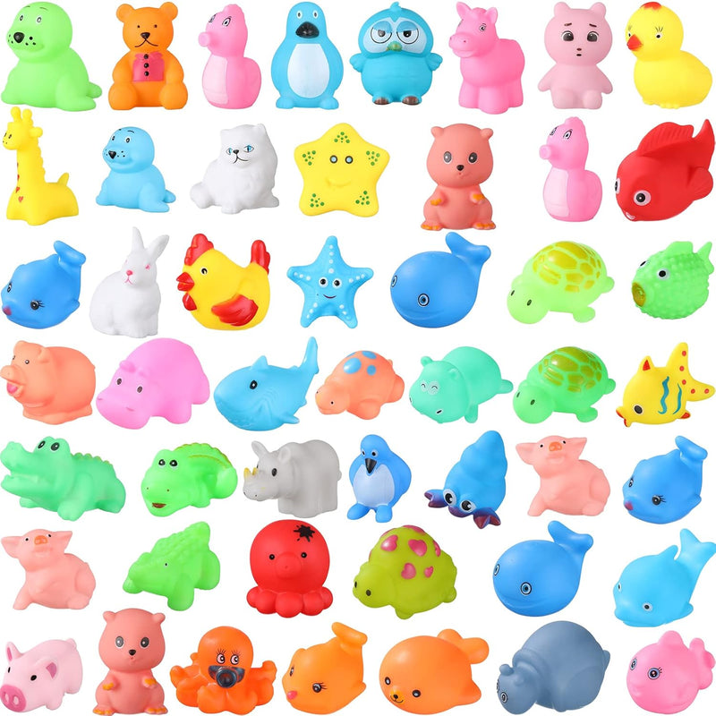 50 Pcs Baby Bath Toys Bulk Infant Bath Toys Water Float Squeak Rubber Anima