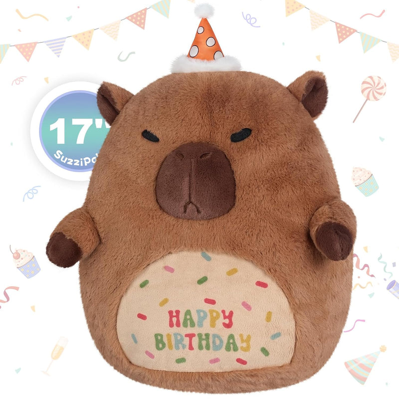 17" Happy Birthday Capybara Plush Pillows, Squish Capybara Stuffed Animals,