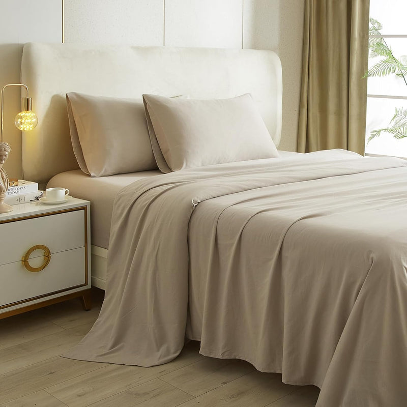 Beige Sheets King 4 Piece Bed Sheets,16 Inch Deep Pocket,Luxury Soft King Shee